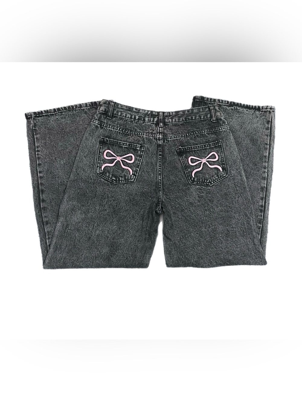 Disclosure Wide Leg Jeans Acid Wash Bow Pocket Preppy Coquette Soft Grunge 11/30